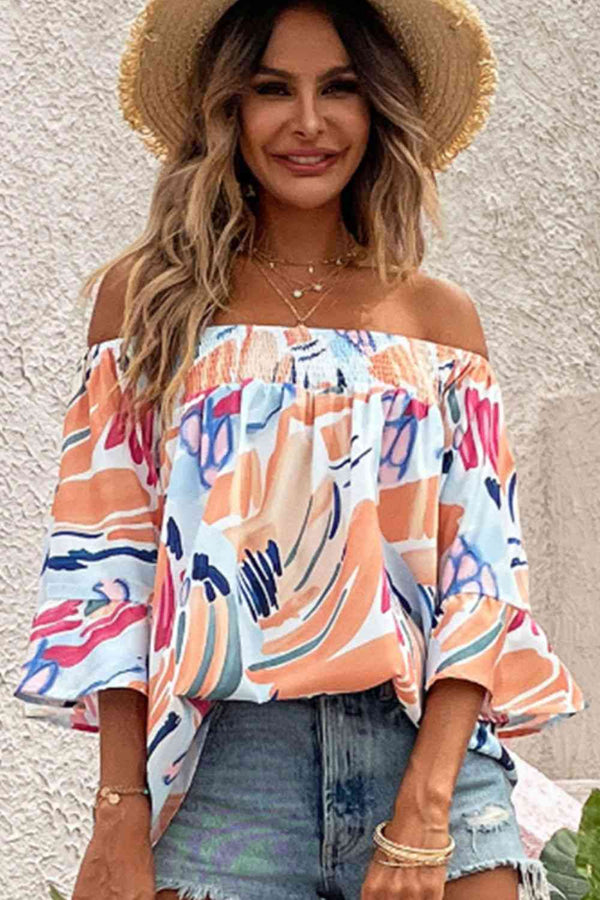 Printed Off-Shoulder Blouse | 1mrk.com