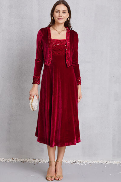 Sequin Long Sleeve Midi Dress |1mrk.com