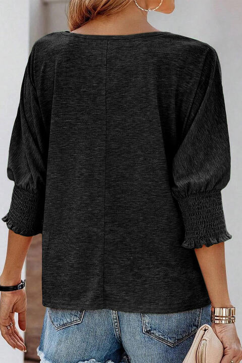 Round Neck Three-Quarter Sleeve Top | 1mrk.com