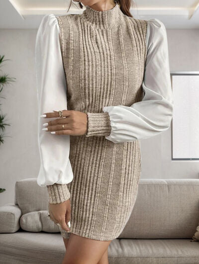 Ribbed Contrast Long Sleeve Sweater Dress | Trendsi