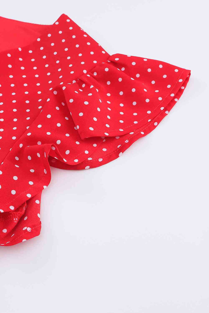 Polka Dot Surplice Neck Tie Waist Dress |1mrk.com