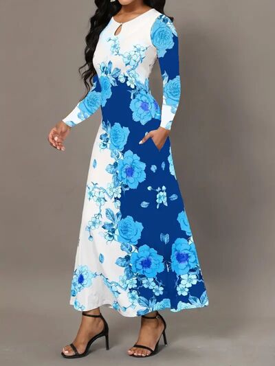 Pocketed Printed Long Sleeve Dress | Trendsi