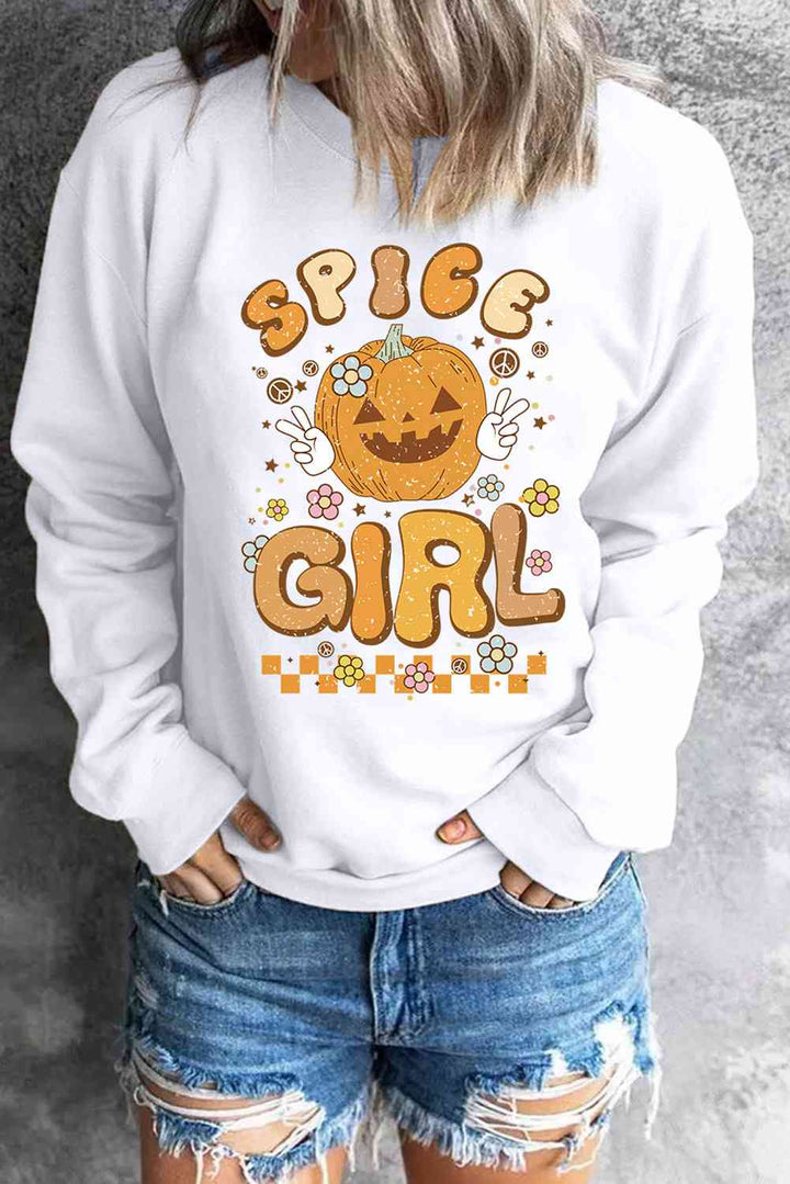 Round Neck Long Sleeve SPICE GIRL Graphic Sweatshirt |1mrk.com