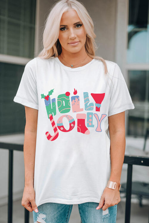 HOLLY JOLLY Round Neck Short Sleeve T-Shirt | 1mrk.com