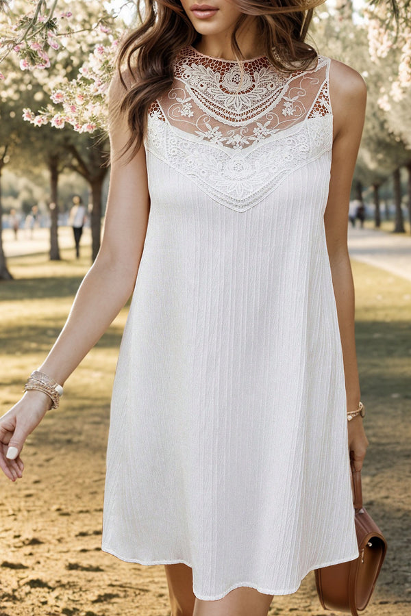 Lace Detail Round Neck Sleeveless Dress | Trendsi