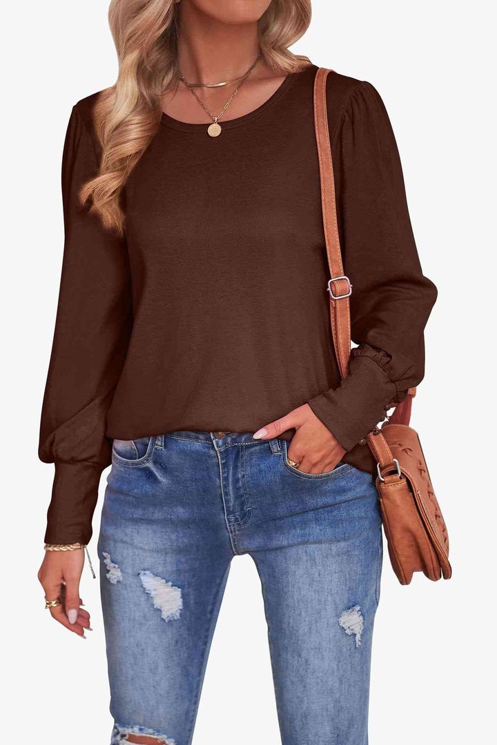 Round Neck Puff Sleeve T-Shirt | 1mrk.com