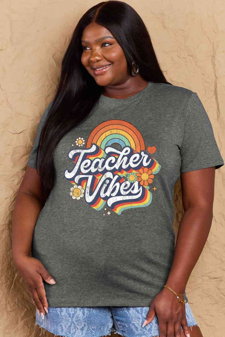 Simply Love Full Size TEACHER VIBES Graphic Cotton T-Shirt | 1mrk.com