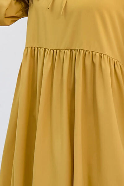 Ruched Tie Neck Balloon Sleeve Midi Dress |1mrk.com