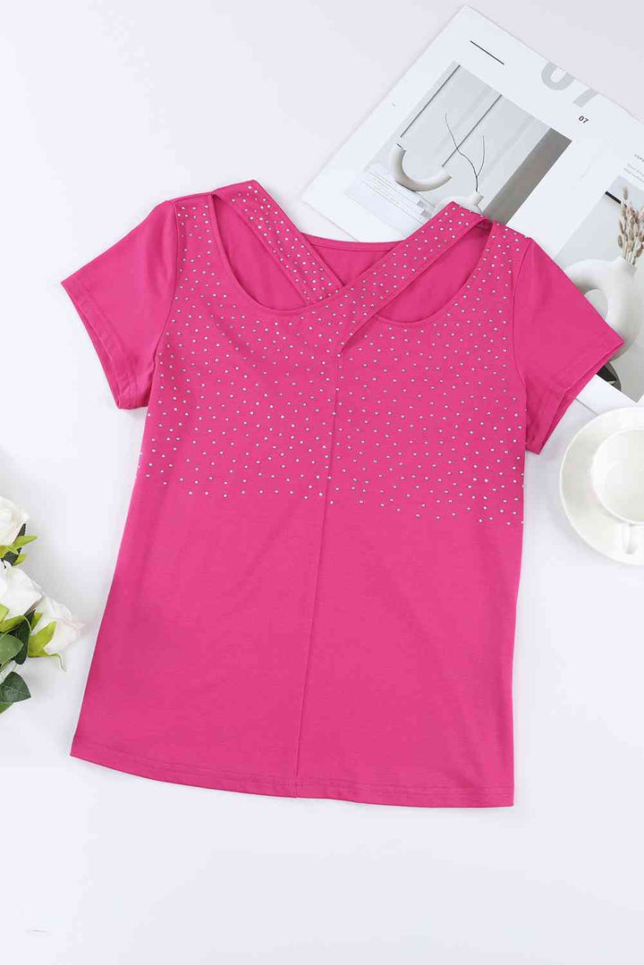 Rhinestone Crisscross Short Sleeve Top | 1mrk.com