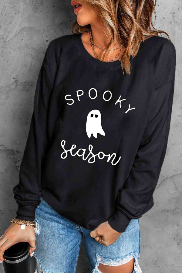 Round Neck Long Sleeve SPOOKY SEASON Graphic Sweatshirt |1mrk.com