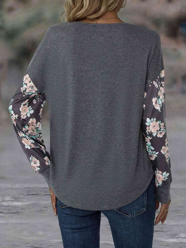 Floral Round Neck Dropped Shoulder T-Shirt | 1mrk.com