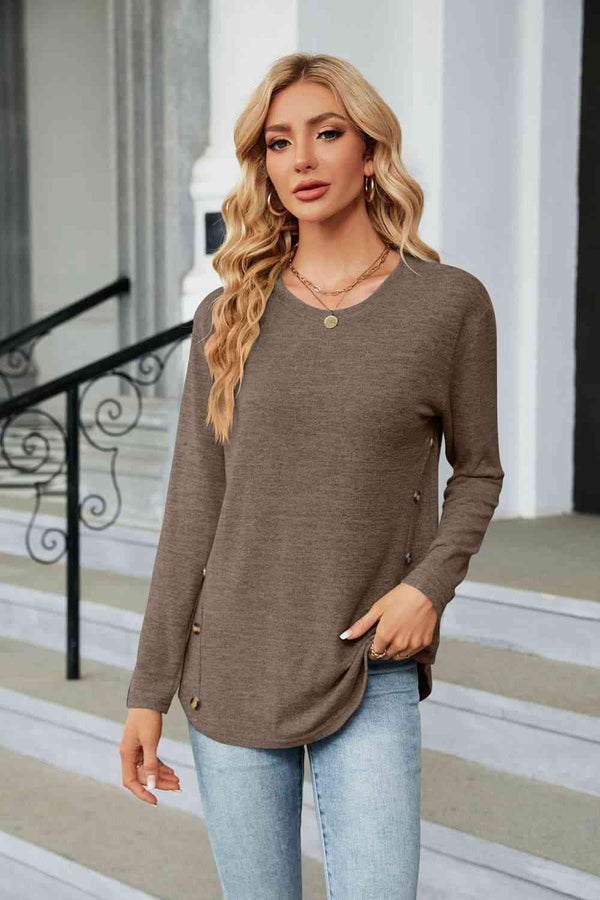 Round Neck Long Sleeve T-Shirt | 1mrk.com