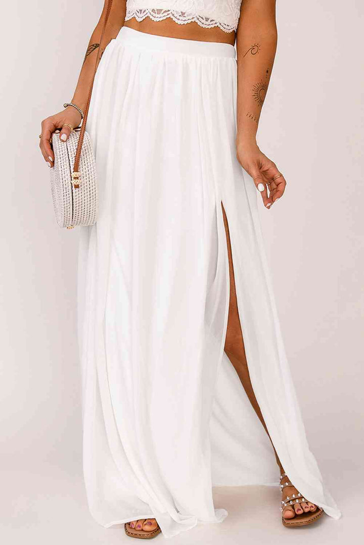 Elastic Waistband Split Maxi Skirt |1mrk.com