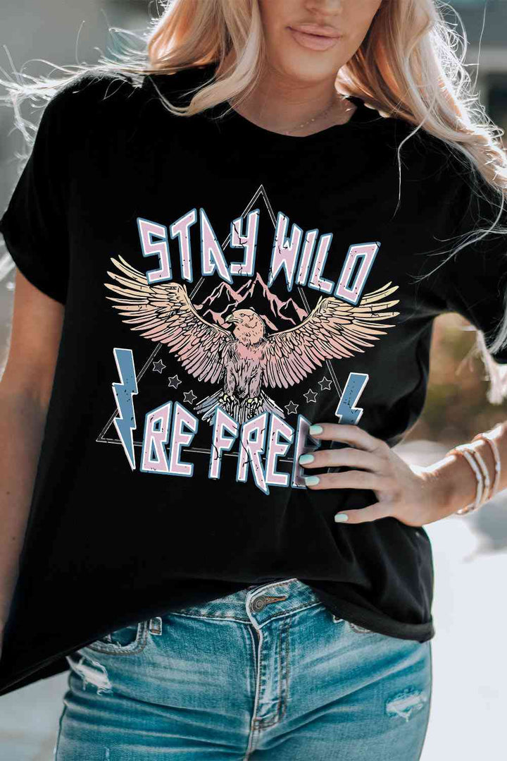 STAY WILD BE FREE Graphic Round Neck Tee | 1mrk.com