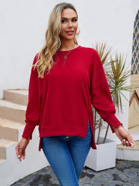 Round Neck Slit Sweatshirt | 1mrk.com