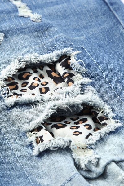 Leopard Distressed Pocketed Straight Jeans | 1mrk.com