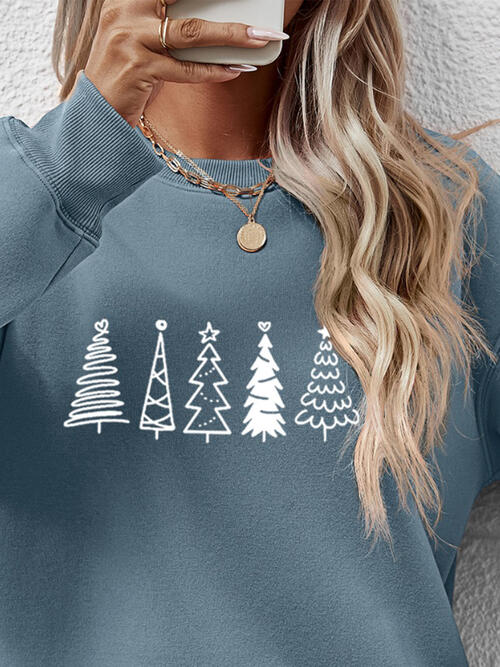 Christmas Tree Graphic Drop Shoulder Sweatshirt |1mrk.com