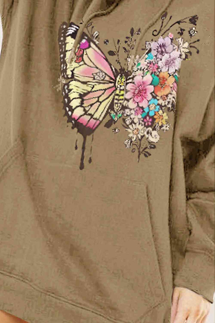 Simply Love Simply Love Full Size Butterfly Graphic Dropped Shoulder Hoodie | 1mrk.com