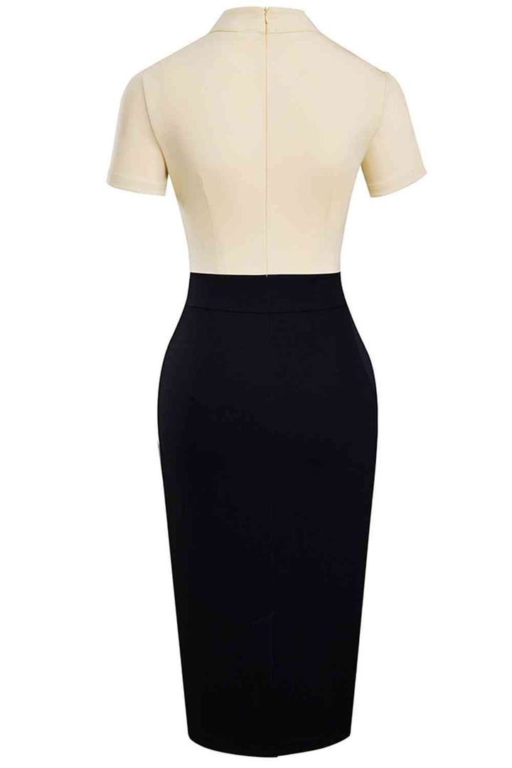 Round Neck Short Sleeve Pencil Dress |1mrk.com