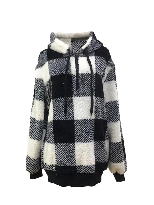 Plaid Half Zip Drawstring Hoodie | 1mrk.com