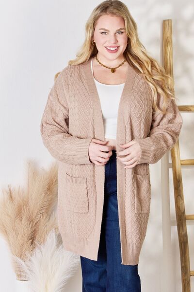 Hailey & Co Full Size Cable-Knit Pocketed Cardigan |1mrk.com