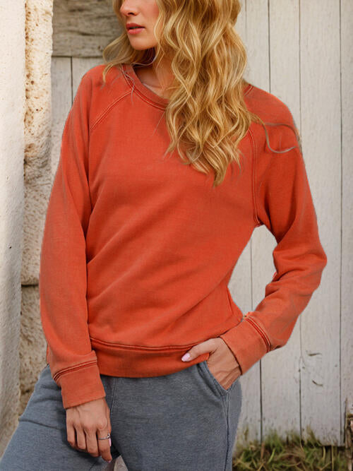 Round Neck Long Sleeve Sweatshirt |1mrk.com