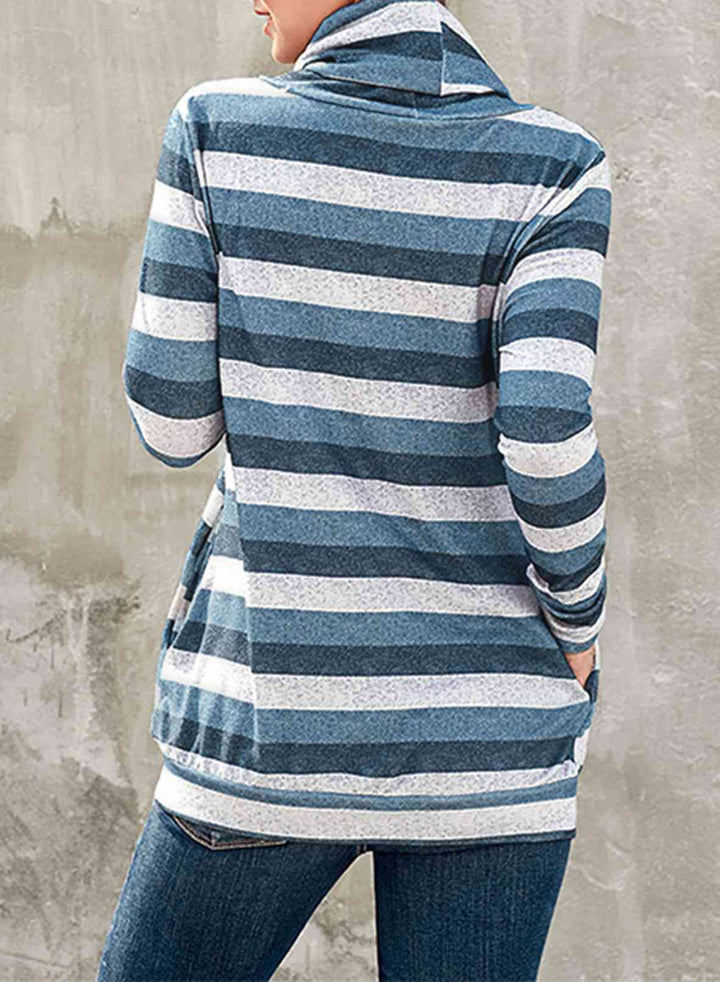 Striped Cowl Neck Tunic Sweatshirt |1mrk.com