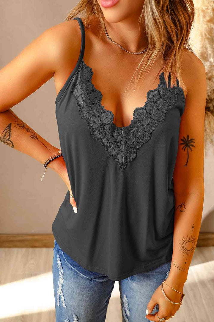 Full Size Lace Trim V-Neck Cami Top | 1mrk.com