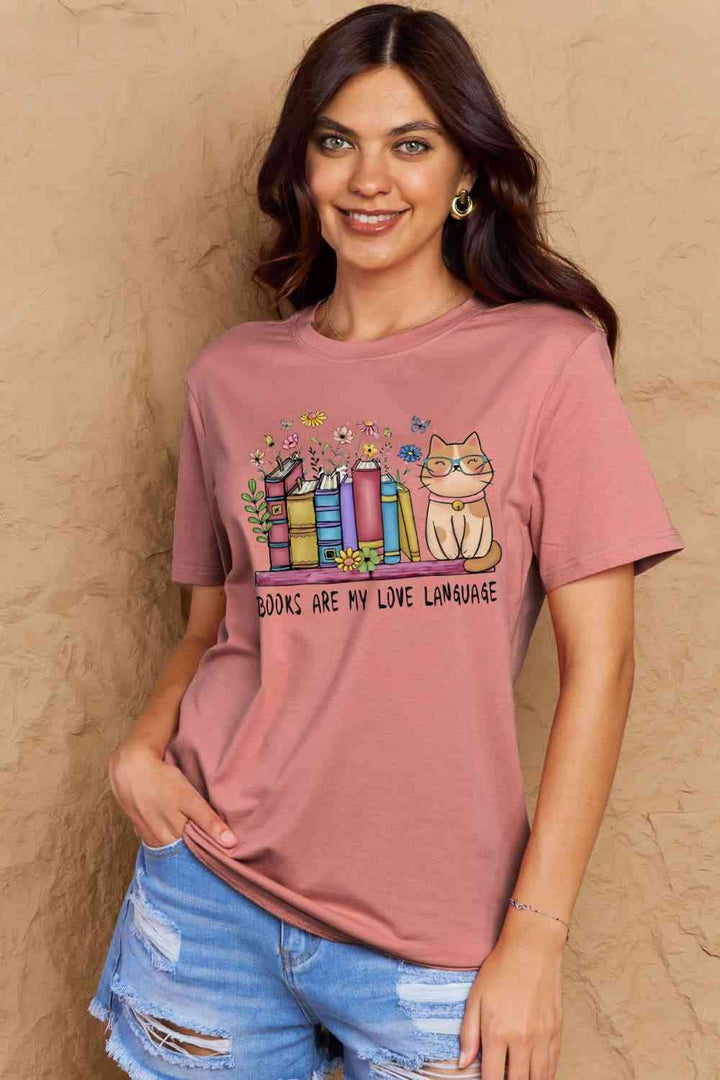 Simply Love Full Size BOOKS ARE MY LOVE LANGUAGE Graphic Cotton Tee | 1mrk.com