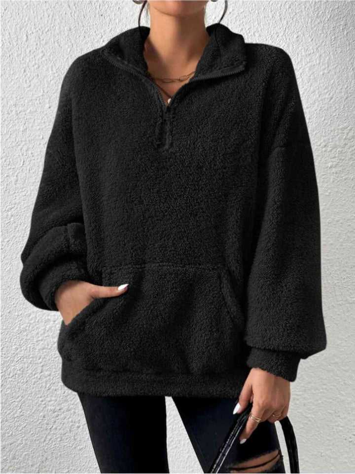 Half Zip Drop Shoulder Sweatshirt with Pocket |1mrk.com