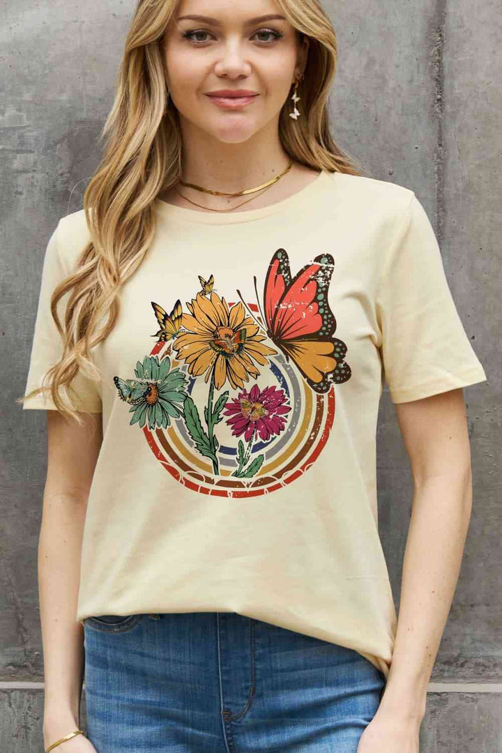 Simply Love Simply Love Full Size Flower & Butterfly Graphic Cotton Tee | 1mrk.com