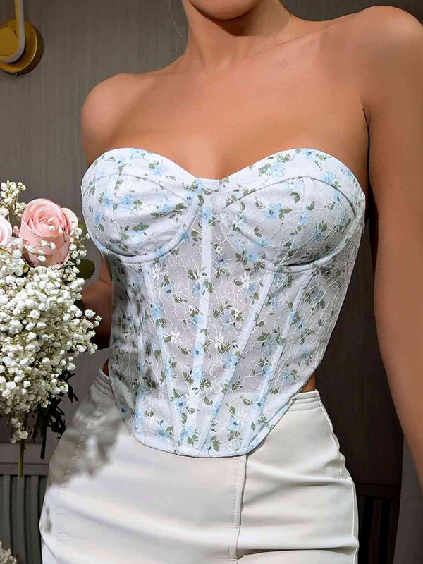 Floral Lace-Up Strapless Bustier | 1mrk.com