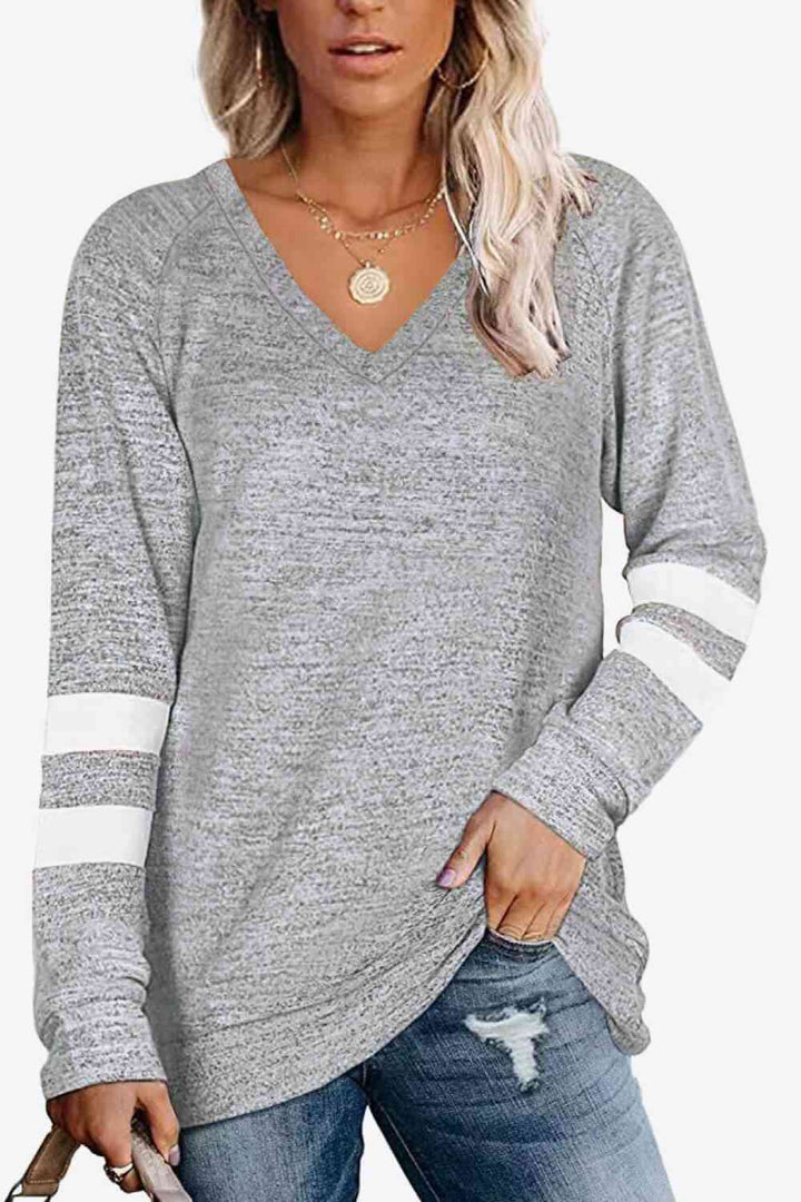 Striped Contrast Raglan Sleeve Top | 1mrk.com