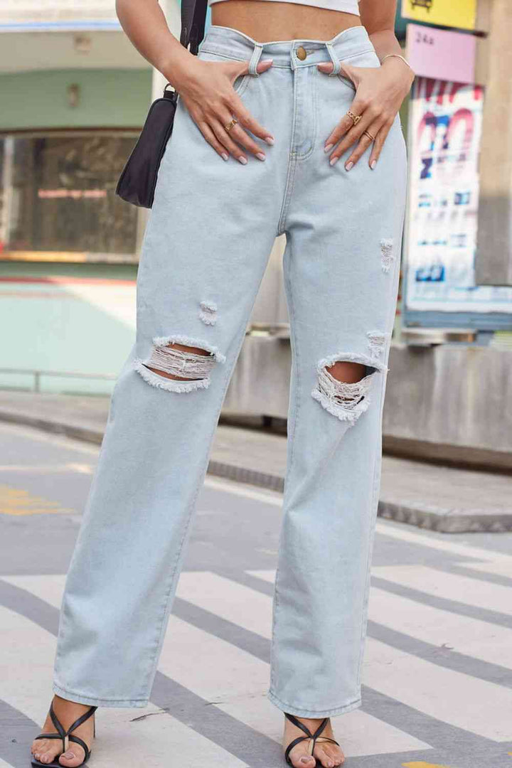 Baeful Distressed Straight Leg Jeans with Pockets | 1mrk.com