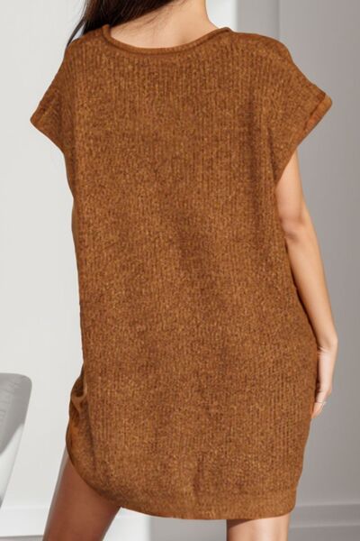 Notched Cap Sleeve Mini Sweater Dress |1mrk.com