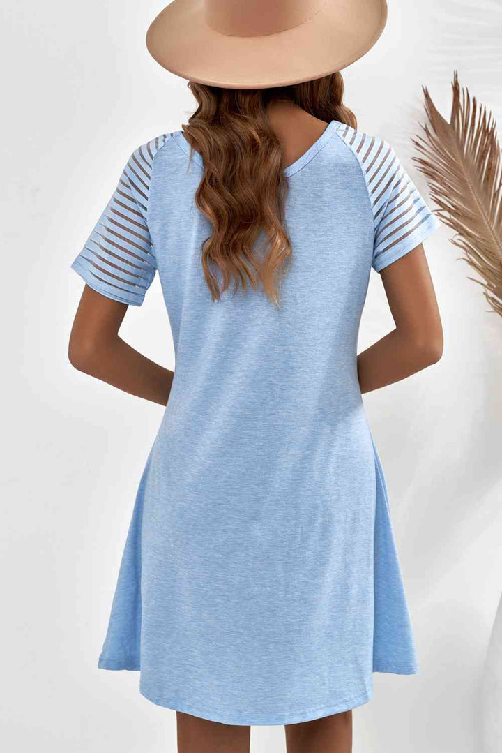 Sheer Striped Raglan Sleeve T-Shirt Dress |1mrk.com