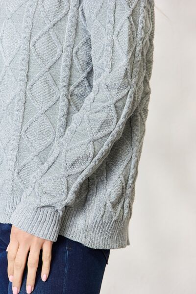 BiBi Cable Knit Round Neck Sweater |1mrk.com