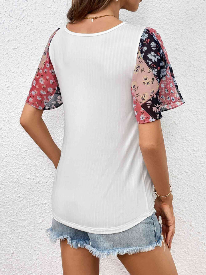 Printed Puff Sleeve Round Neck Tee | 1mrk.com