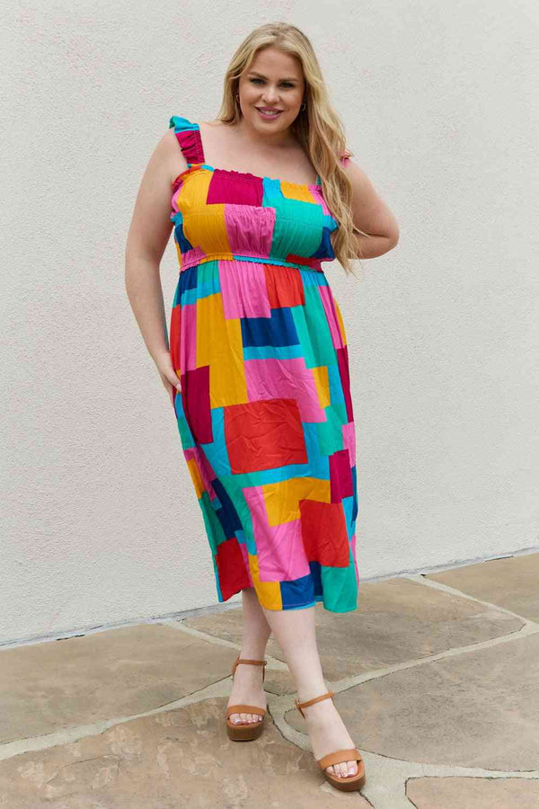 And The Why Multicolored Square Print Summer Dress | 1mrk.com