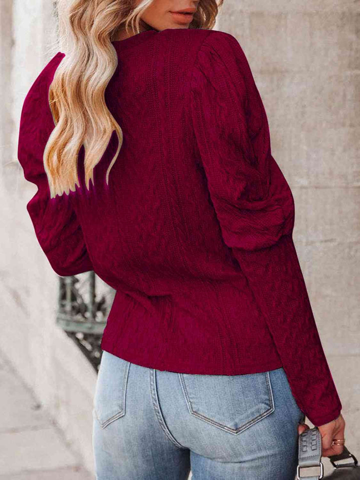 Round Neck Puff Sleeve Knit Top | 1mrk.com