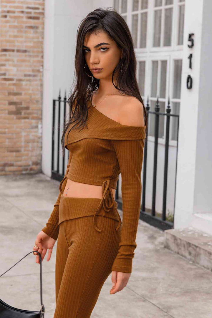 Asymmetrical Neck Ribbed Crop Top | 1mrk.com