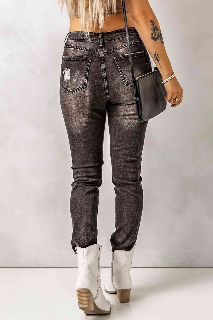 High Waist Raw Hem Skinny Jeans | 1mrk.com