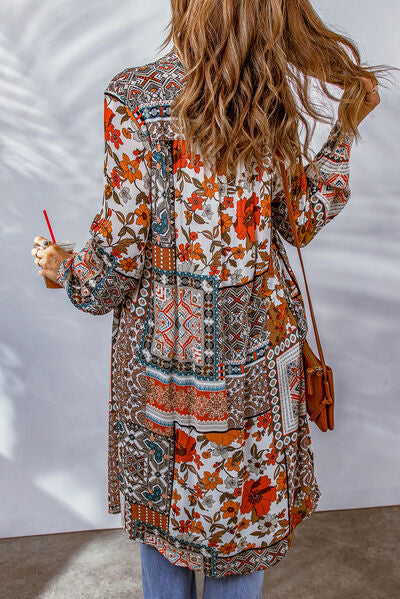 Printed Button Up Long Sleeve Shirt Dress |1mrk.com