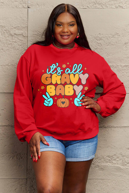 Simply Love Full Size IT'S ALL GRAVY BABY Long Sleeve Sweatshirt |1mrk.com