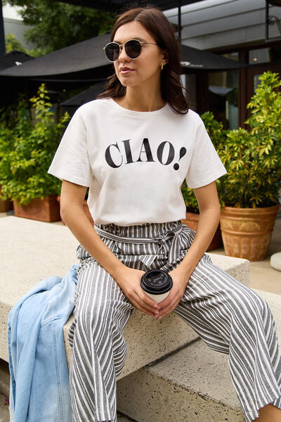 Simply Love Full Size CIAO Round Neck T-Shirt | Trendsi