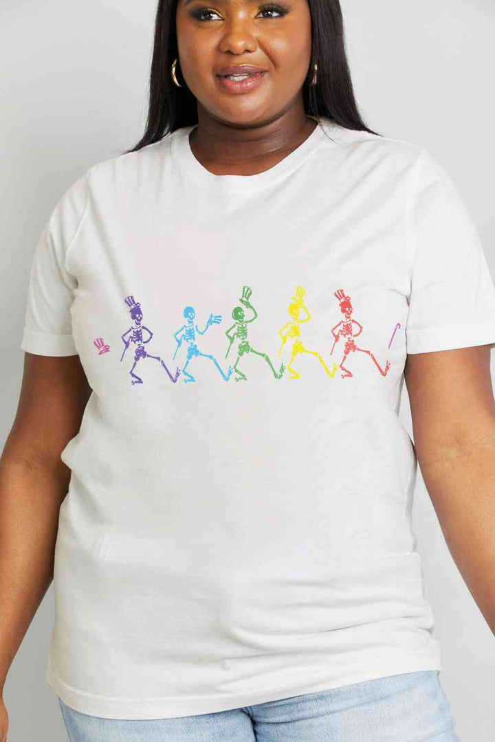 Simply Love Full Size Dancing Skeleton Graphic Cotton Tee | 1mrk.com