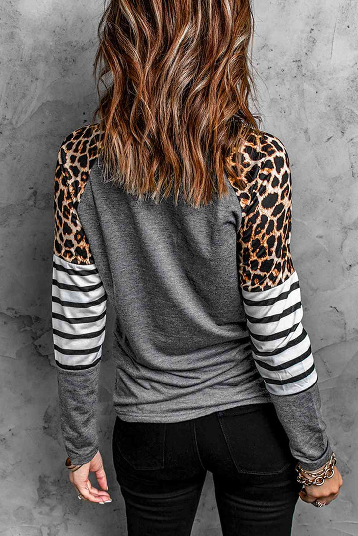 Leopard Striped Raglan Sleeve Top | 1mrk.com