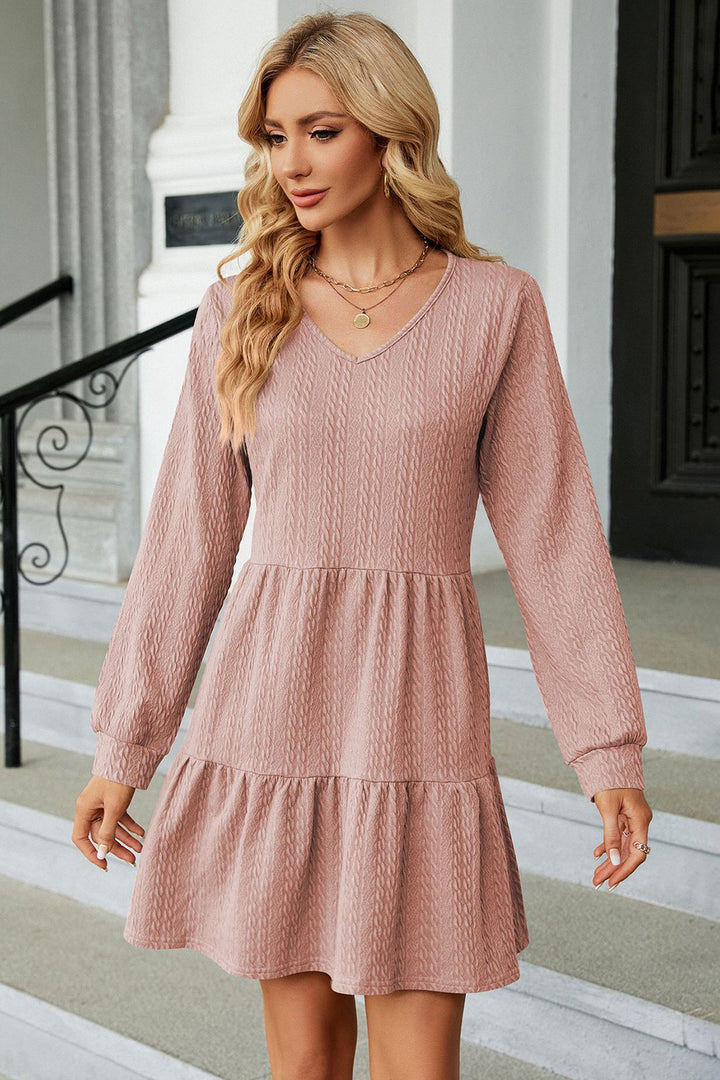 V-Neck Long Sleeve Mini Dress | Trendsi