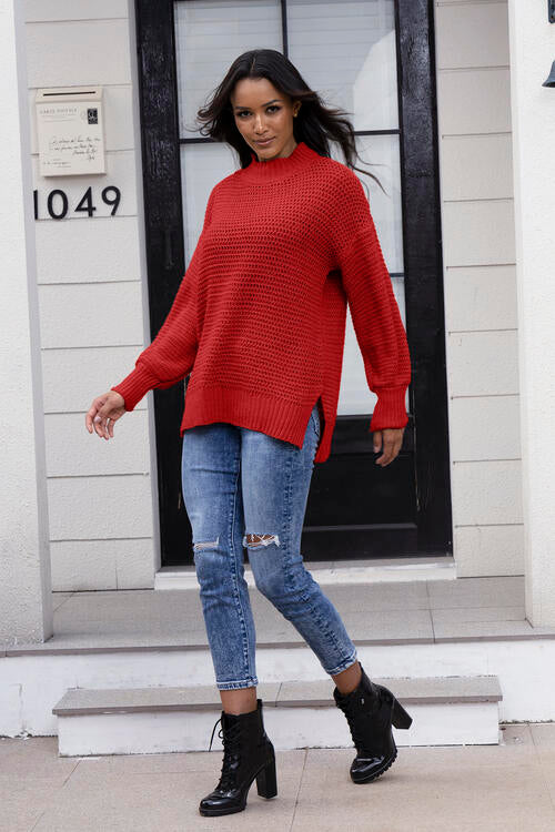 Round Neck Slit Sweater |1mrk.com