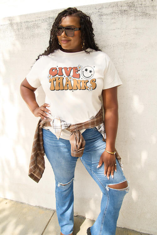 Simply Love Full Size GIVE THANKS Short Sleeve T-Shirt | 1mrk.com